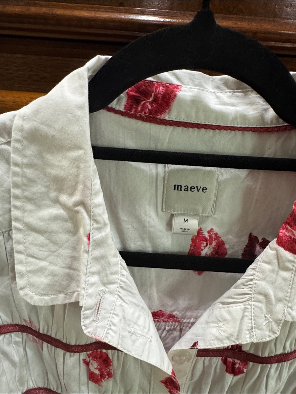 Maeve White Button-Down Blouse with Red Lip Print - Picture 2 of 5